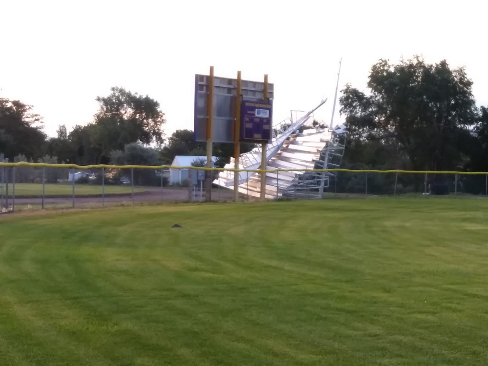 Bleacher damage at a baseball field. Photo credit KCCR Pierre.